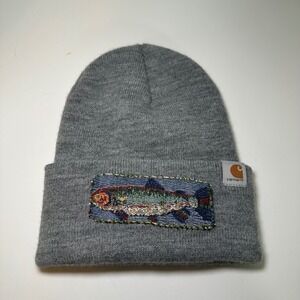 Custom Fish Patch Carhartt Heather Grey Knit Cuffed Beanie OS Cottage Indie Boho